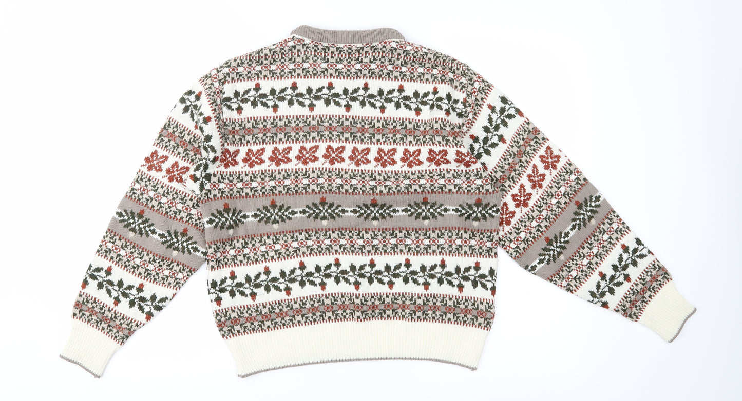 St Michael Womens Brown Fair Isle Knit Pullover Jumper Size 12
