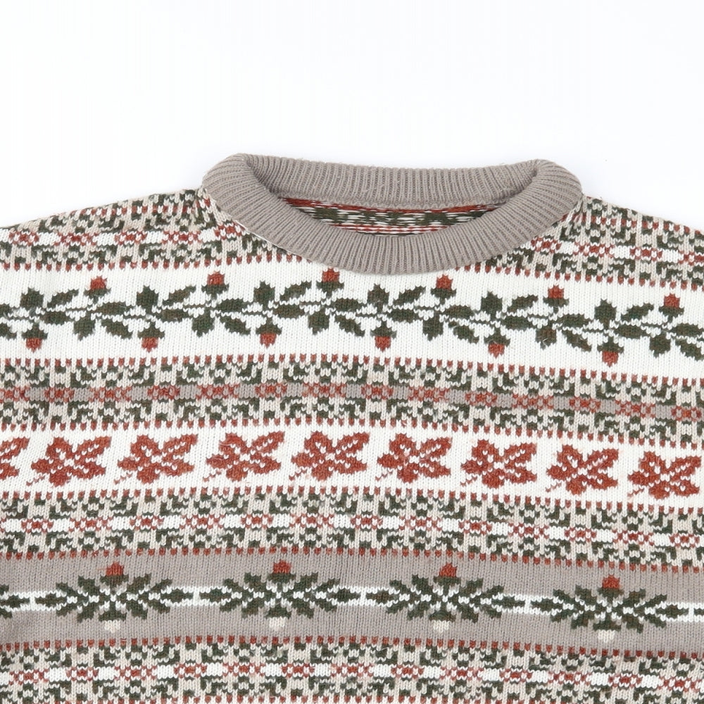 St Michael Womens Brown Fair Isle Knit Pullover Jumper Size 12