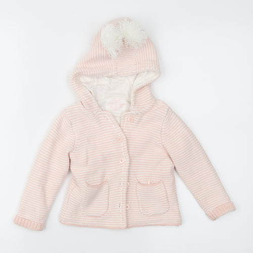 F&F Girls Pink Striped  Parka Jacket Size 9-12 Months