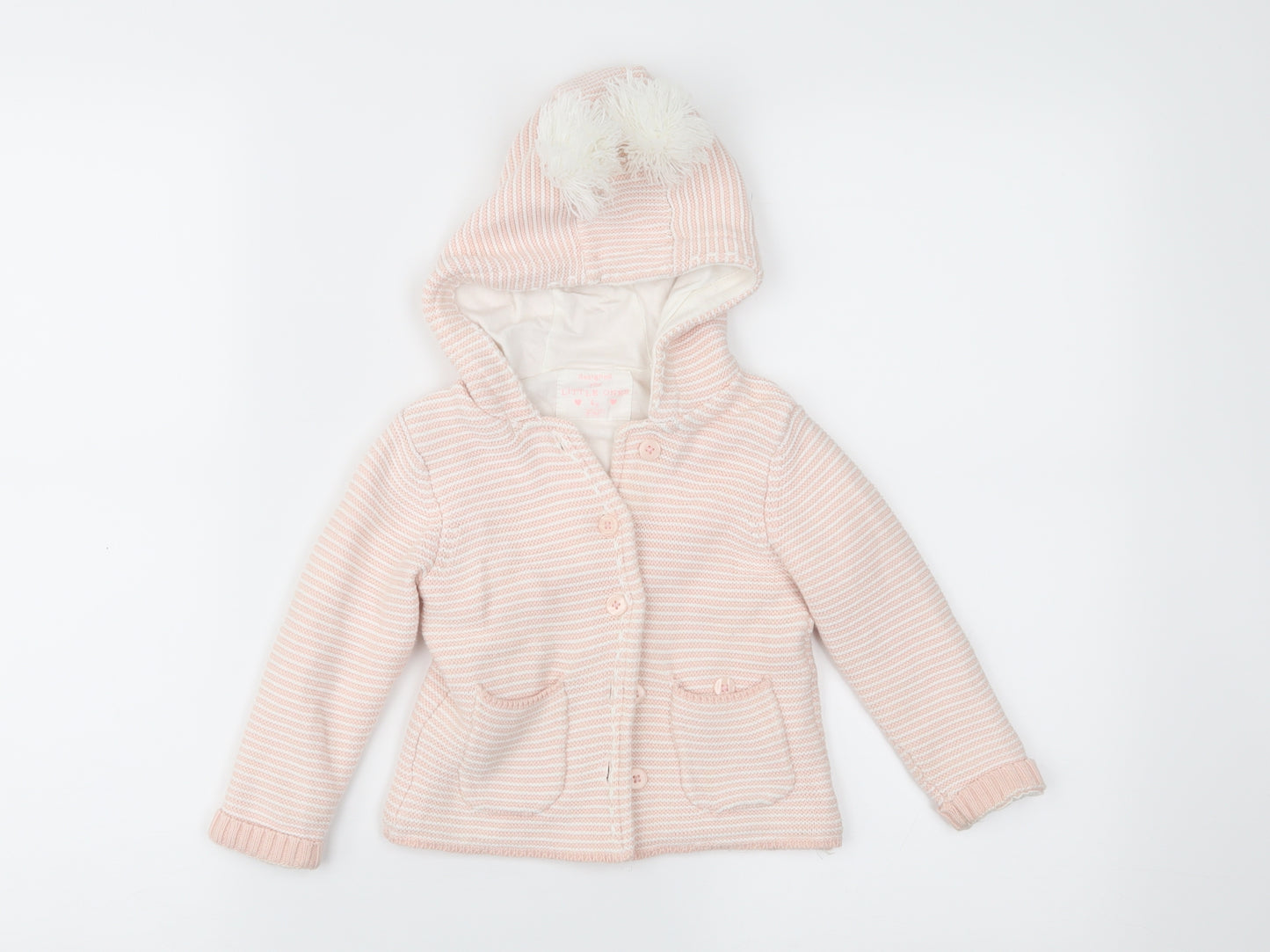 F&F Girls Pink Striped  Parka Jacket Size 9-12 Months