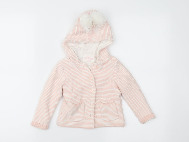 F&F Girls Pink Striped  Parka Jacket Size 9-12 Months
