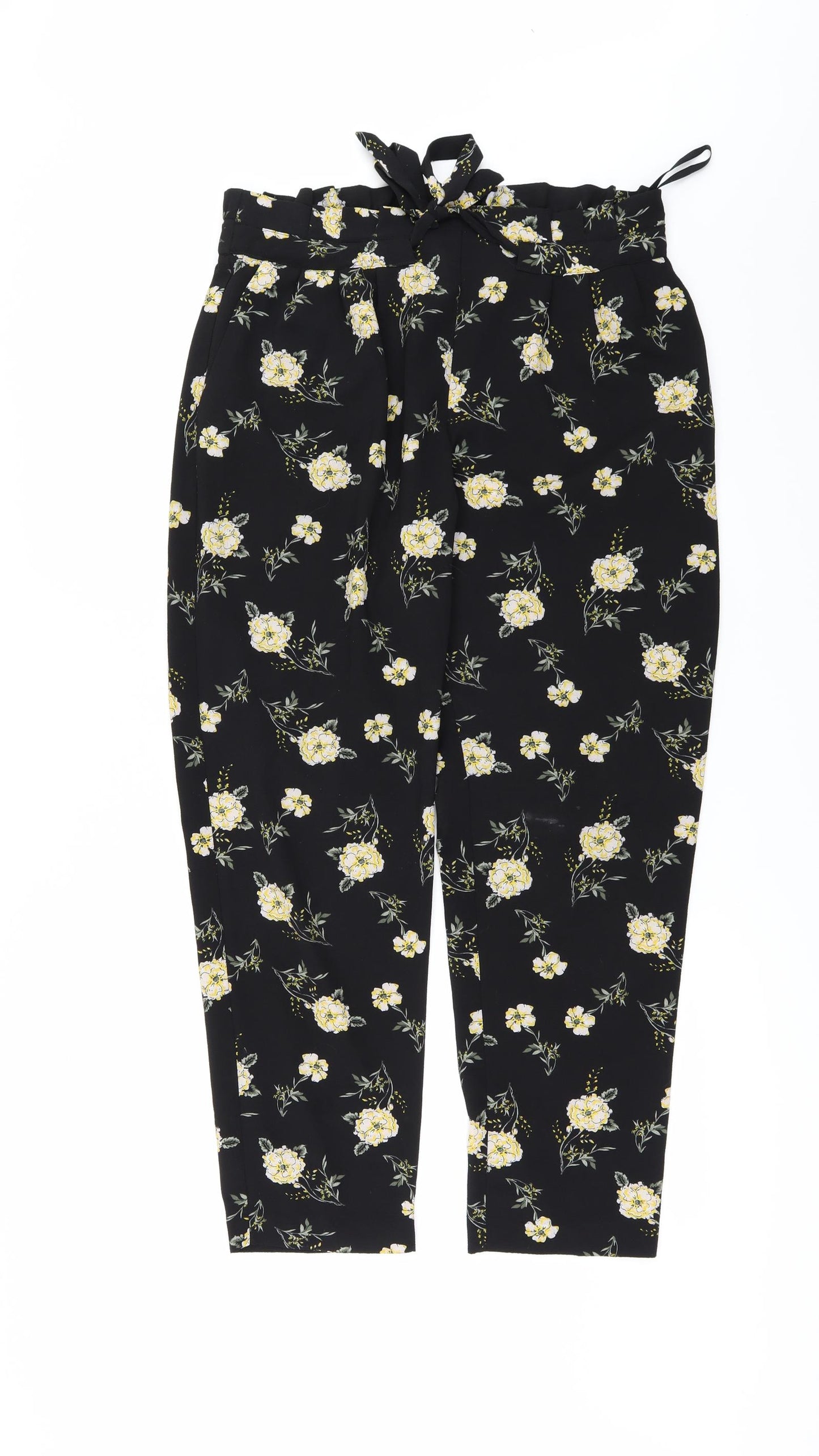 Primark Womens Black Floral  Trousers  Size 12 L29 in