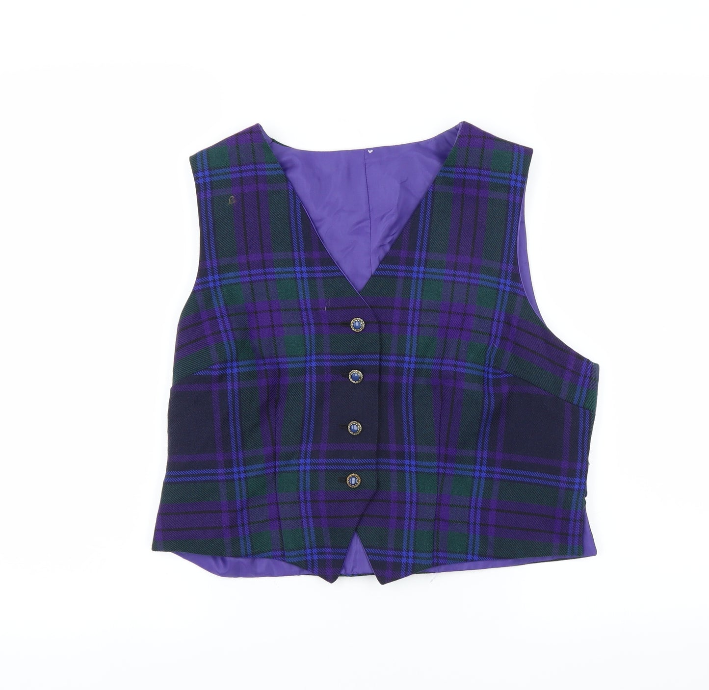 Preworn Womens Blue Plaid  Jacket Suit Waistcoat
