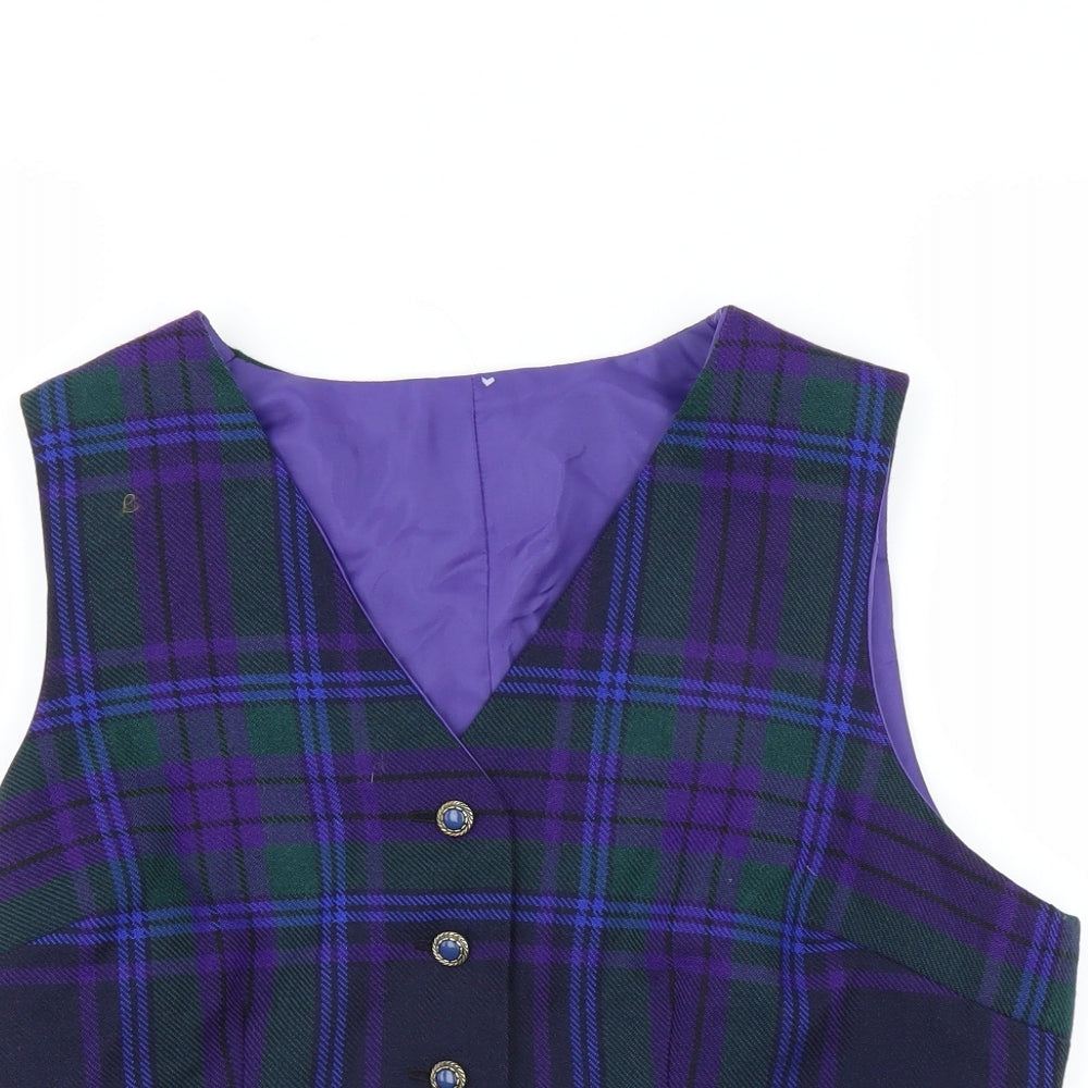 Preworn Womens Blue Plaid  Jacket Suit Waistcoat