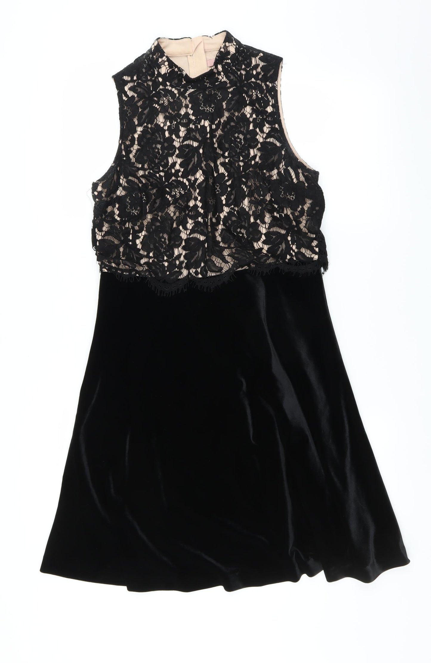 NEXT Womens Black   Fit & Flare  Size 10  - floral lace velvet skirt