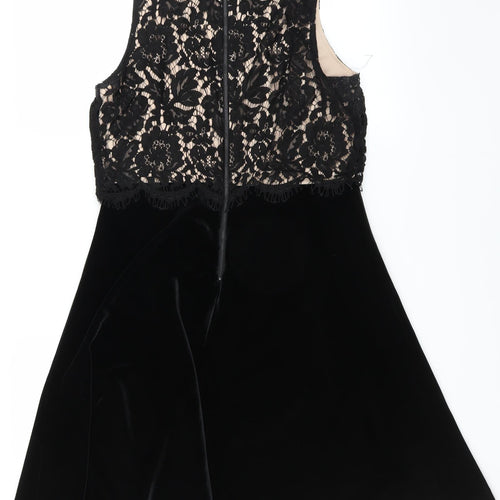 NEXT Womens Black   Fit & Flare  Size 10  - floral lace velvet skirt