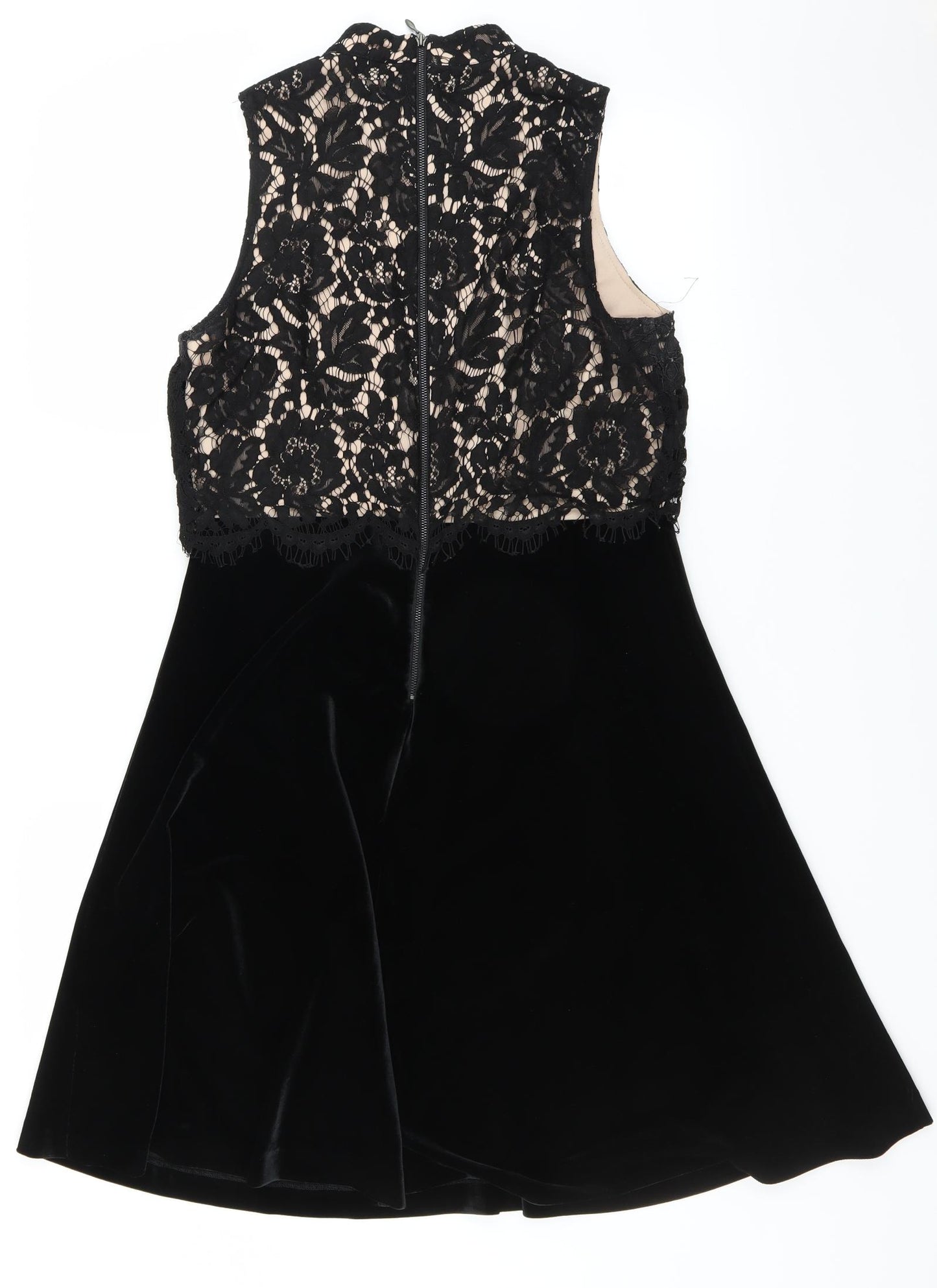 NEXT Womens Black   Fit & Flare  Size 10  - floral lace velvet skirt