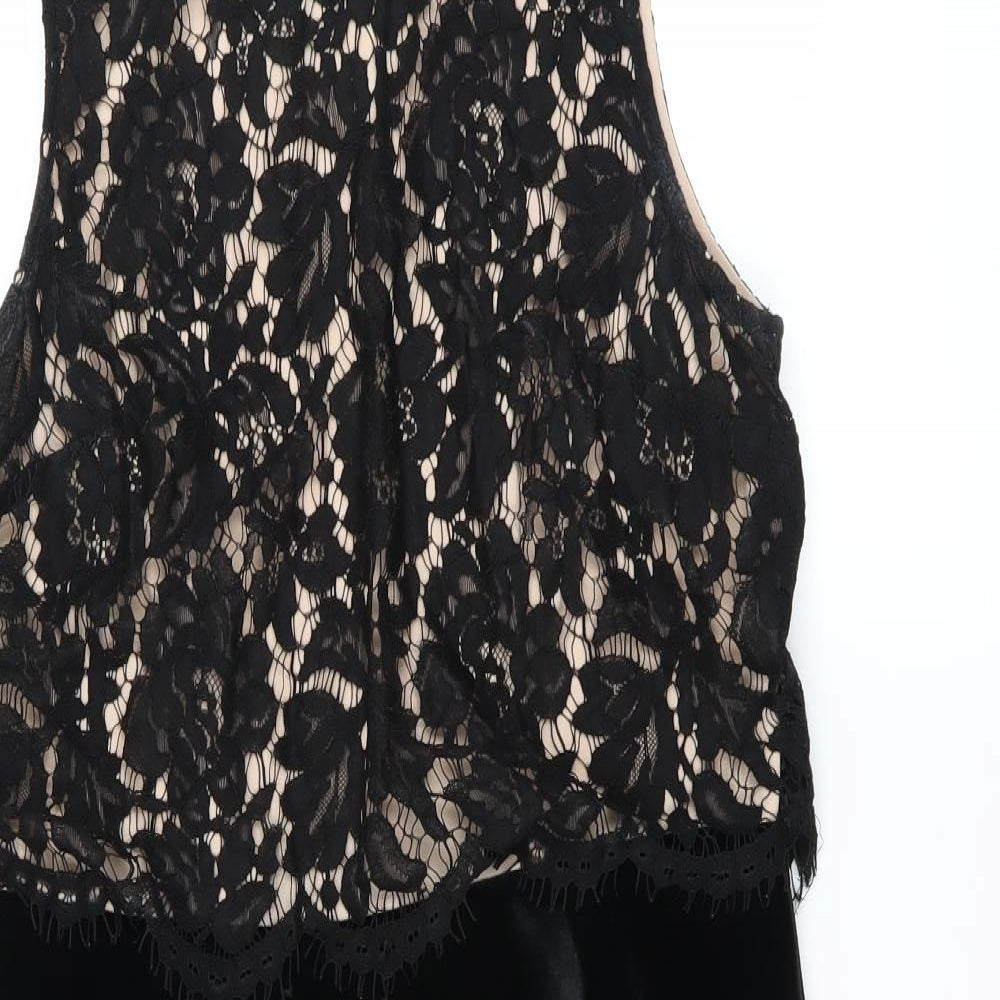 NEXT Womens Black   Fit & Flare  Size 10  - floral lace velvet skirt