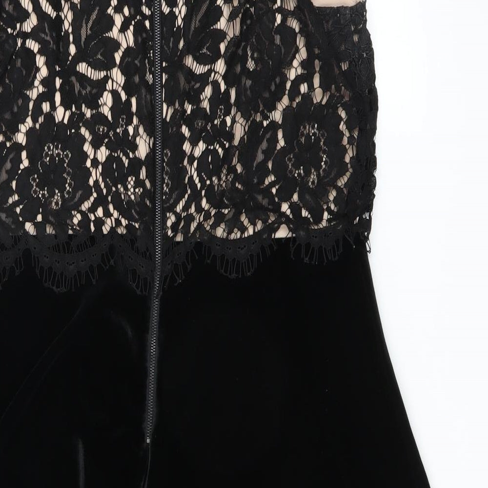 NEXT Womens Black   Fit & Flare  Size 10  - floral lace velvet skirt