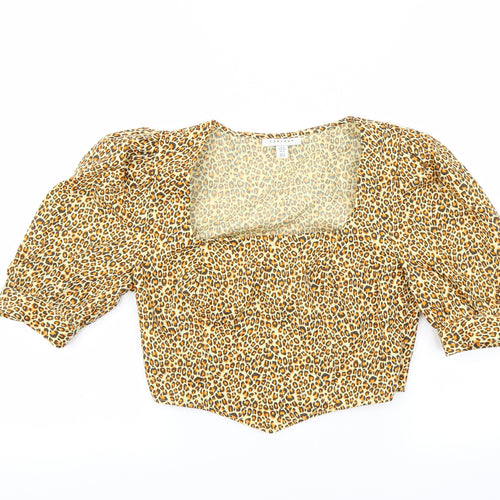 Topshop Womens Brown Animal Print  Basic Blouse Size 8