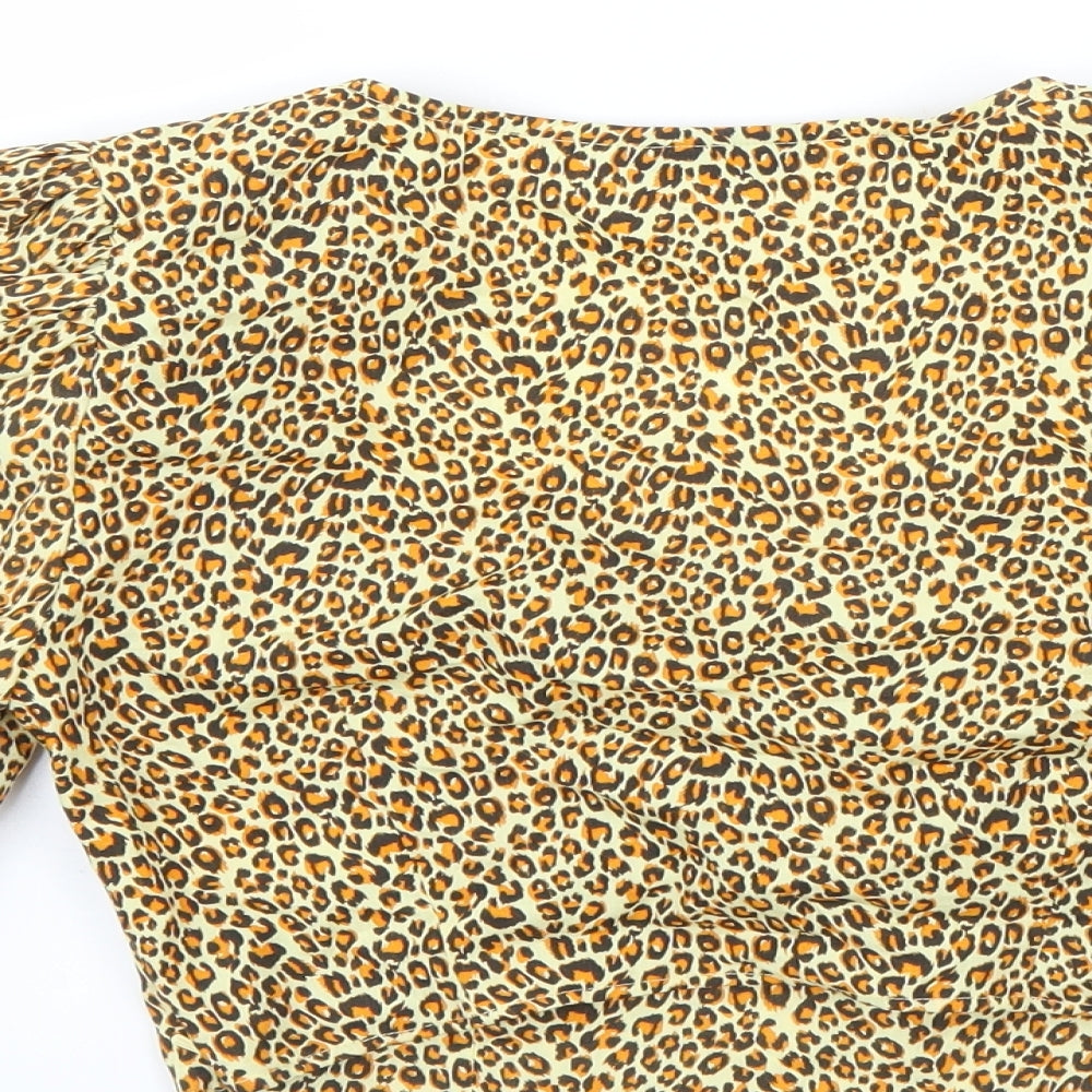 Topshop Womens Brown Animal Print  Basic Blouse Size 8