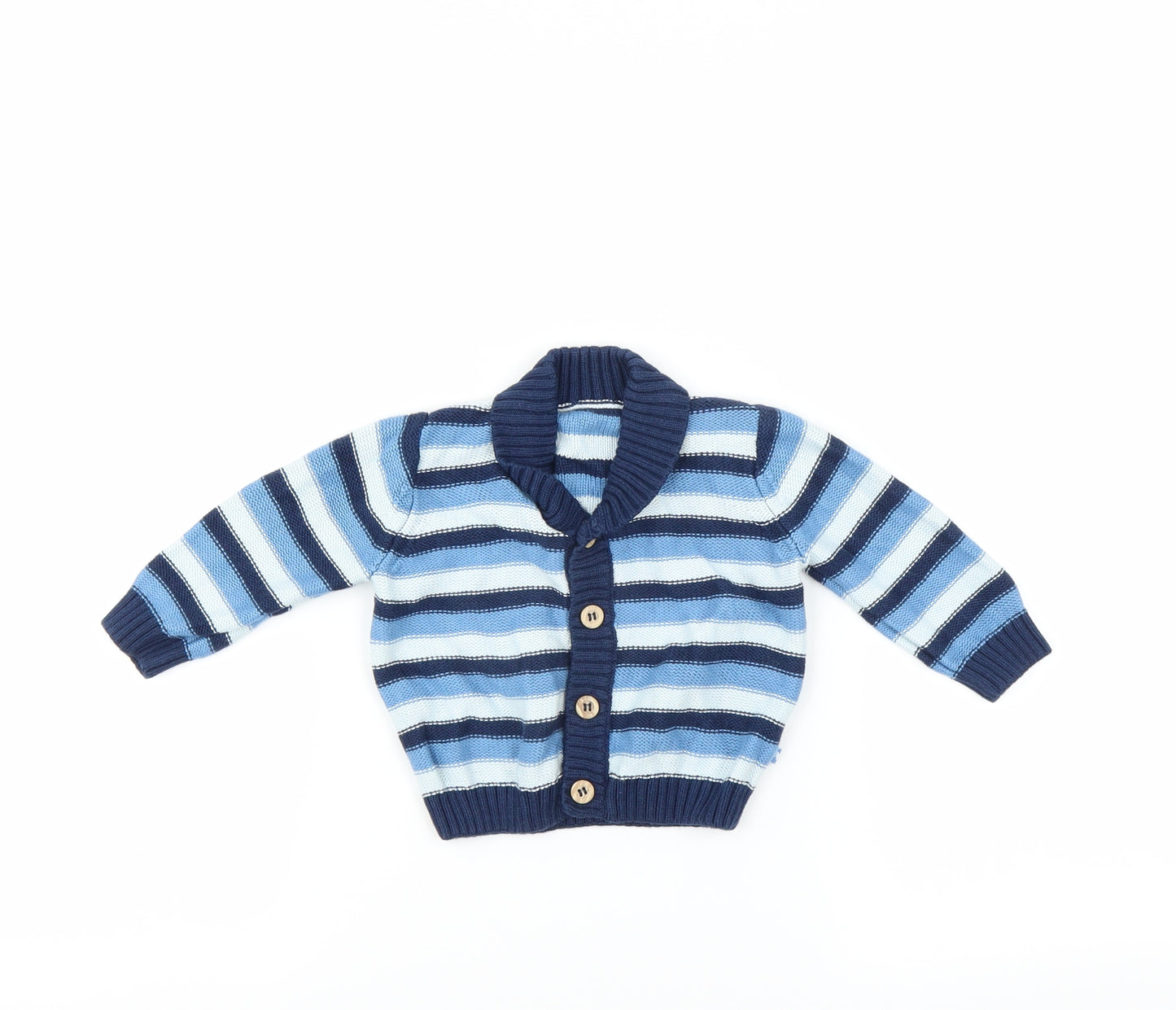 Marks and Spencer Boys Blue Striped  Cardigan Jumper Size 6-9 Months
