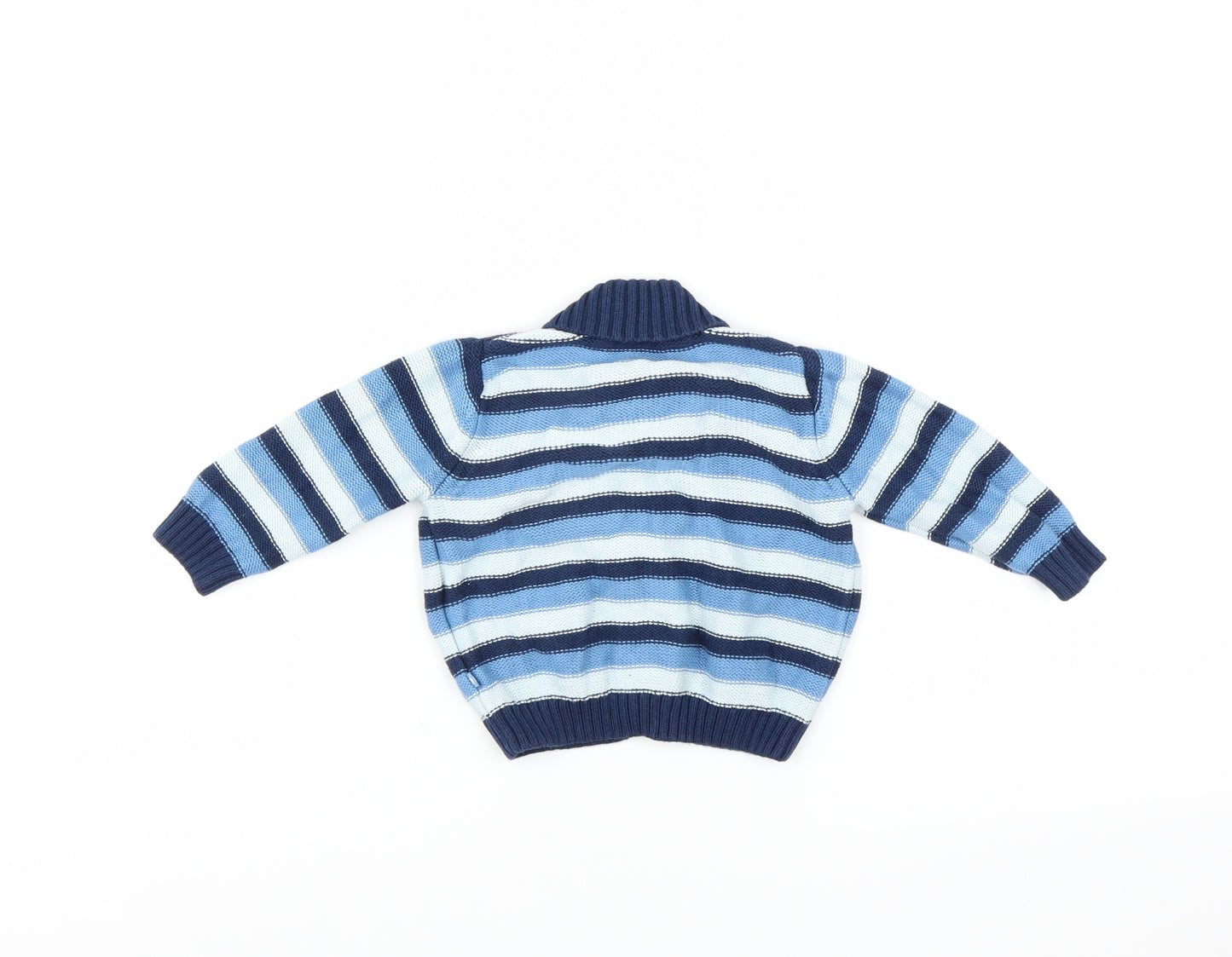 Marks and Spencer Boys Blue Striped  Cardigan Jumper Size 6-9 Months