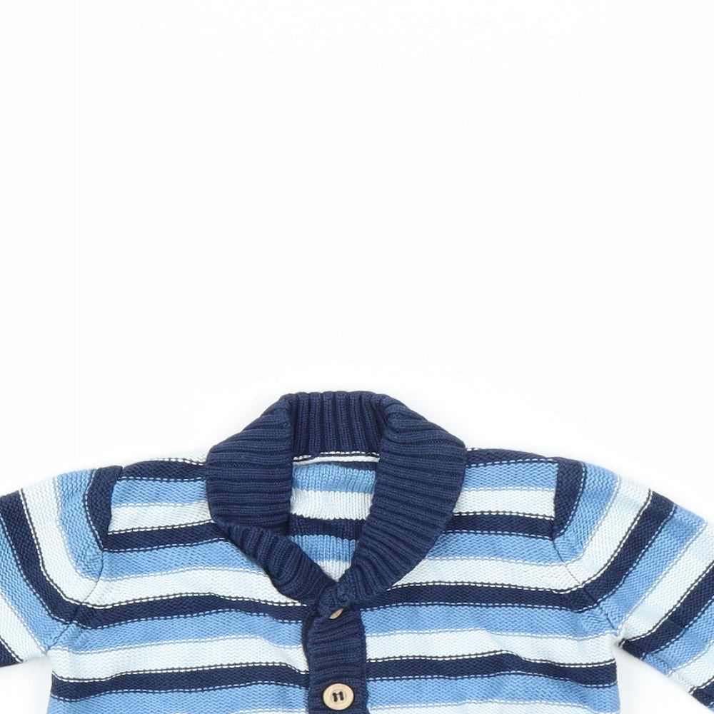 Marks and Spencer Boys Blue Striped  Cardigan Jumper Size 6-9 Months