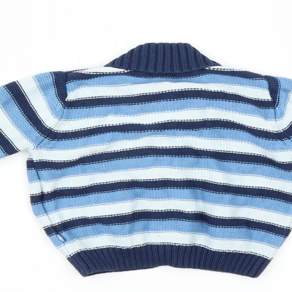 Marks and Spencer Boys Blue Striped  Cardigan Jumper Size 6-9 Months