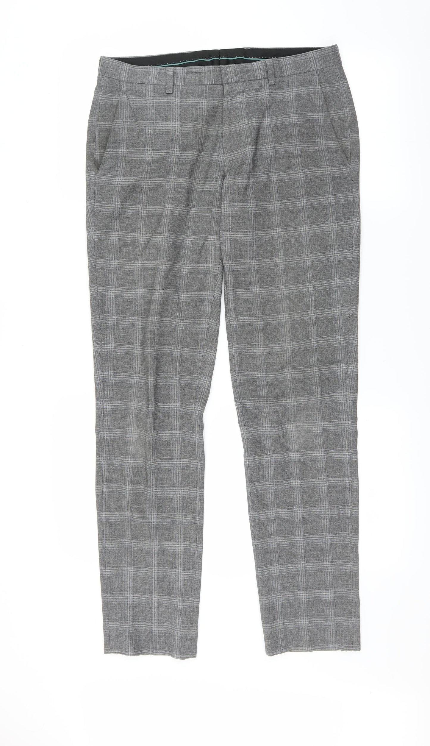 Burton Mens Grey Check  Trousers  Size 30 in L30 in - SKINNY FIT WITH STRETCH