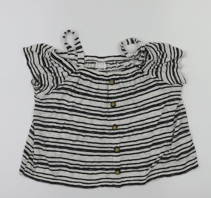 F&F Girls Black Striped Pullover T-Shirt Size 8-9 Years