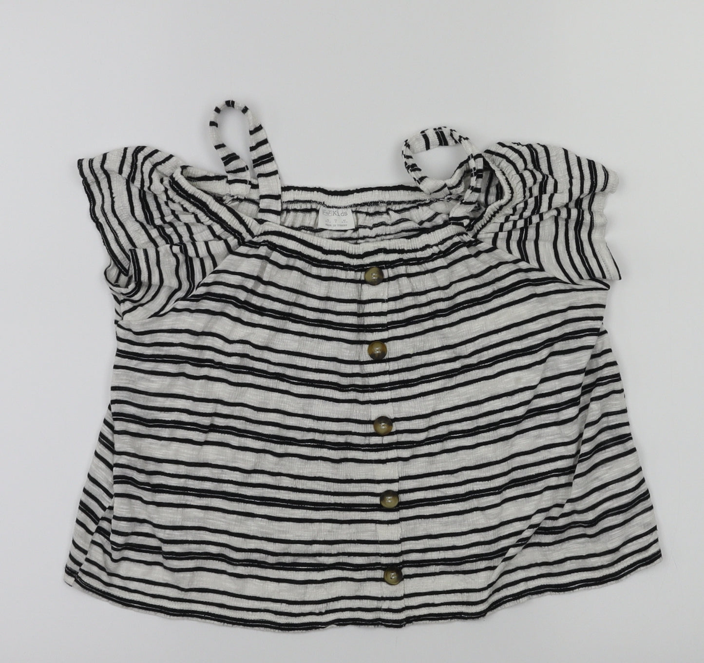 F&F Girls Black Striped  Pullover T-Shirt Size 8-9 Years