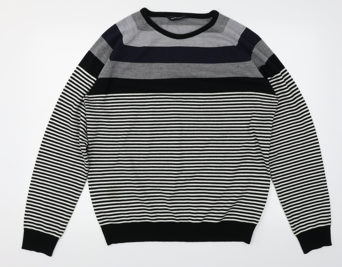 Cedar Wood State Mens Black Striped  Pullover Jumper Size L