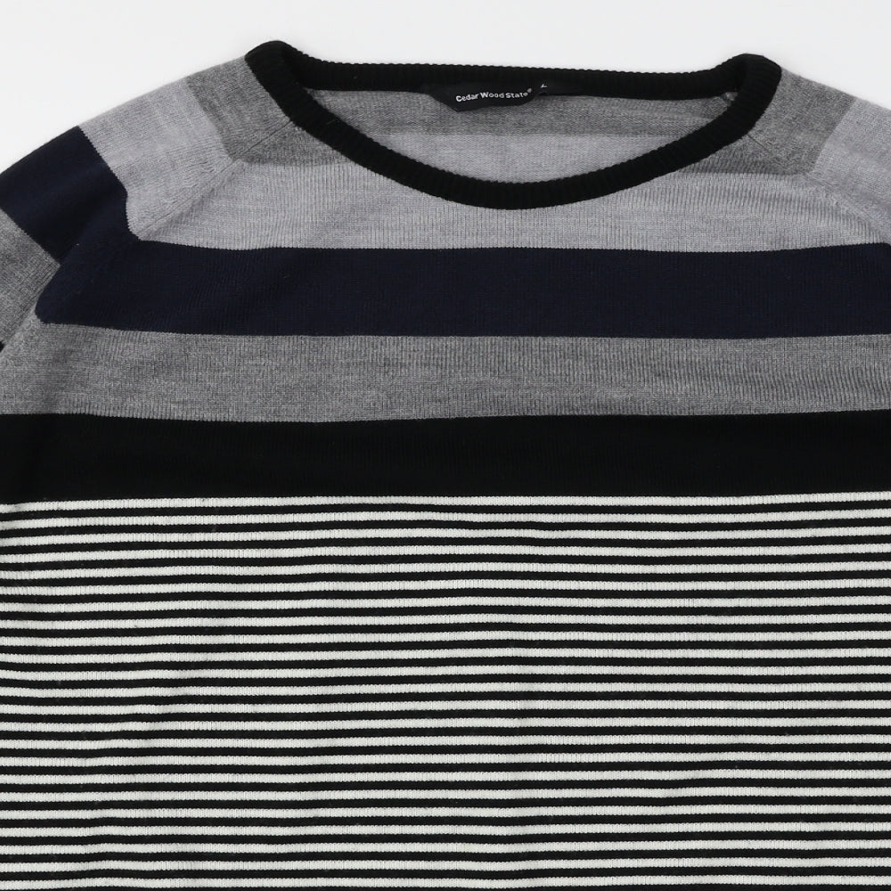 Cedar Wood State Mens Black Striped  Pullover Jumper Size L