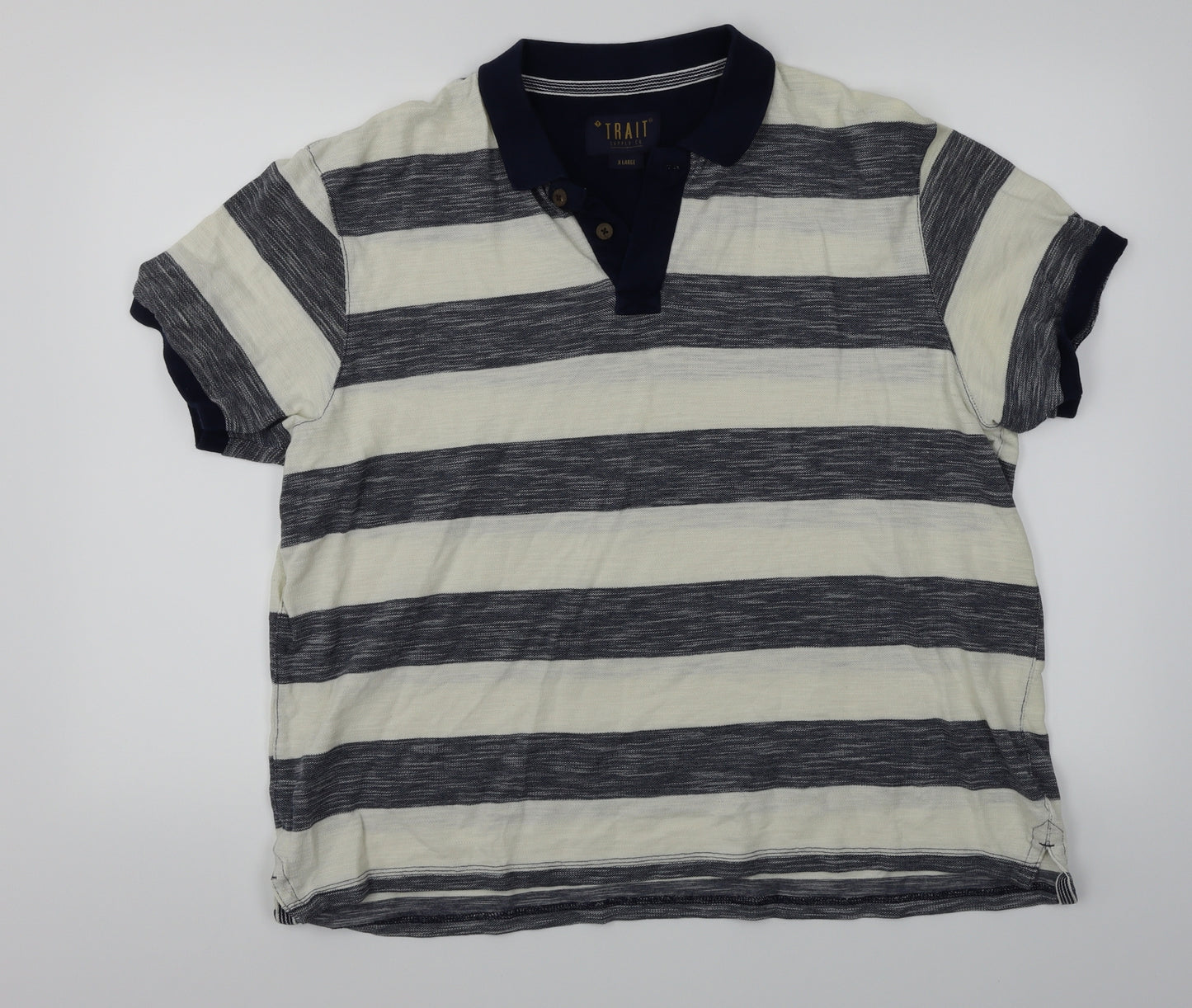 Trait Mens Blue Striped   Polo Size XL