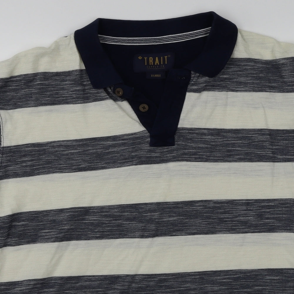 Trait Mens Blue Striped   Polo Size XL