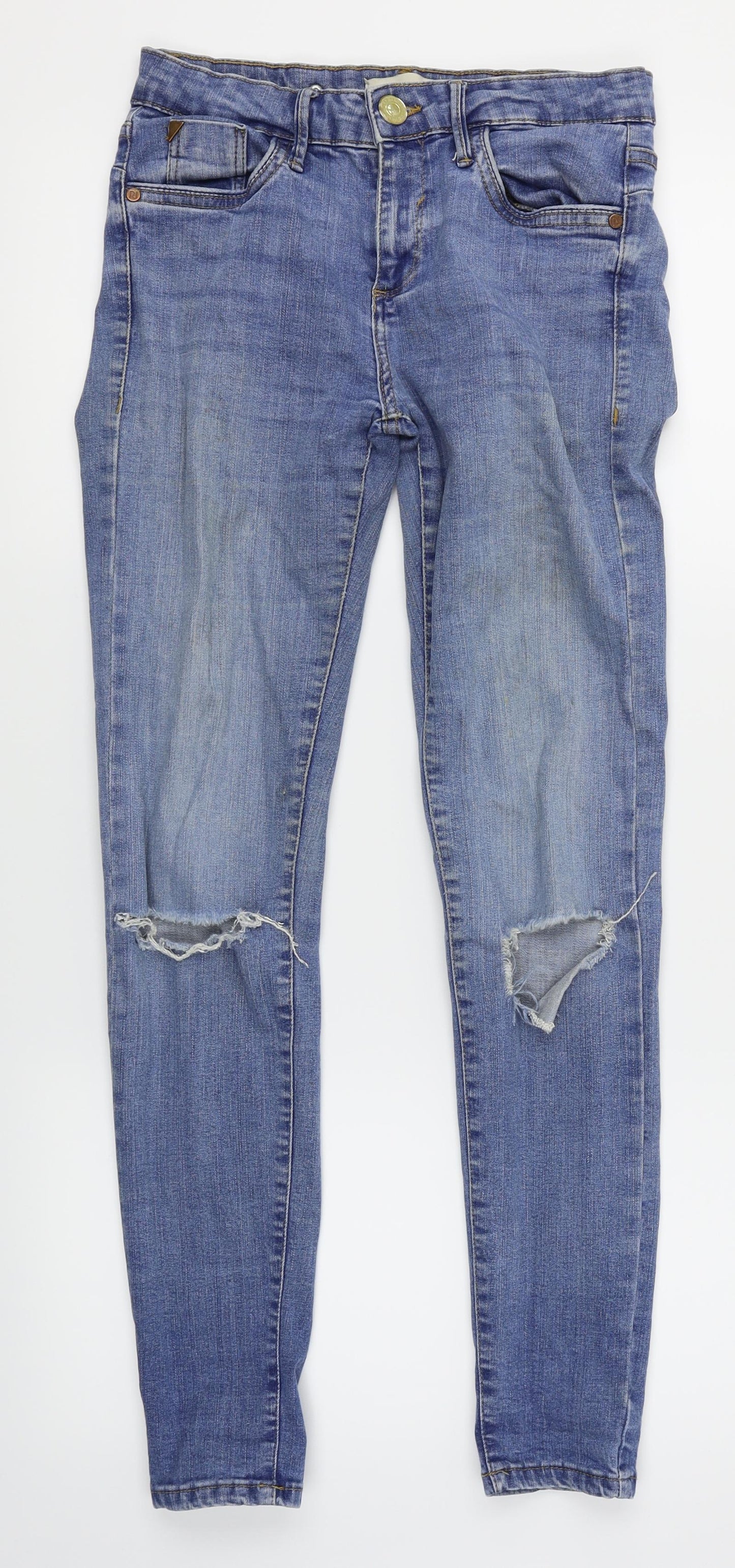 River Island Womens Blue  Denim Skinny Jeans Size 8 L27 in - Rips in Knee