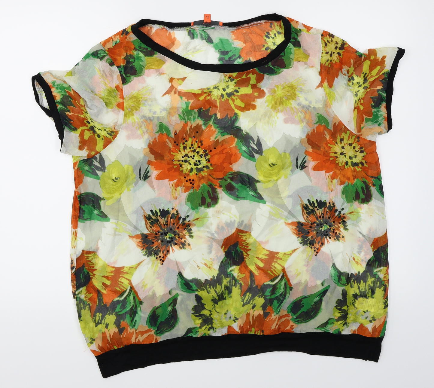 NEXT Womens Orange Floral  Basic Blouse Size 18  - Sheer