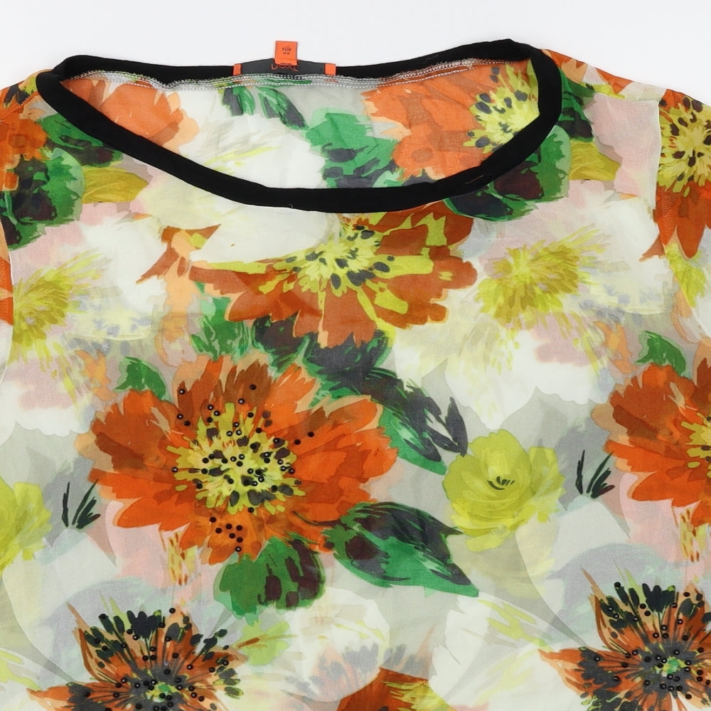 NEXT Womens Orange Floral  Basic Blouse Size 18  - Sheer