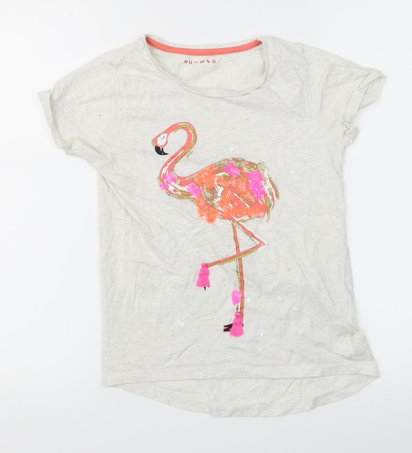 Nutmeg Girls White   Basic T-Shirt Size 10-11 Years  - Flamingo