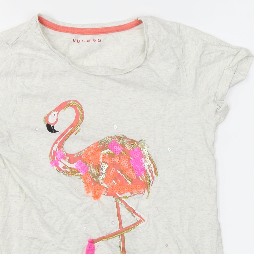 Nutmeg Girls White   Basic T-Shirt Size 10-11 Years  - Flamingo