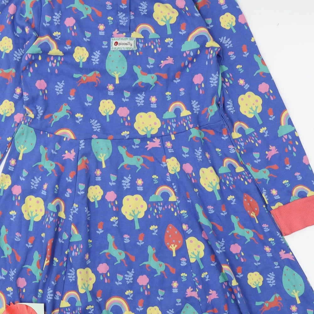 Piccalilly Girls Blue Floral  Skater Dress  Size 9-10 Years  - Unicorn