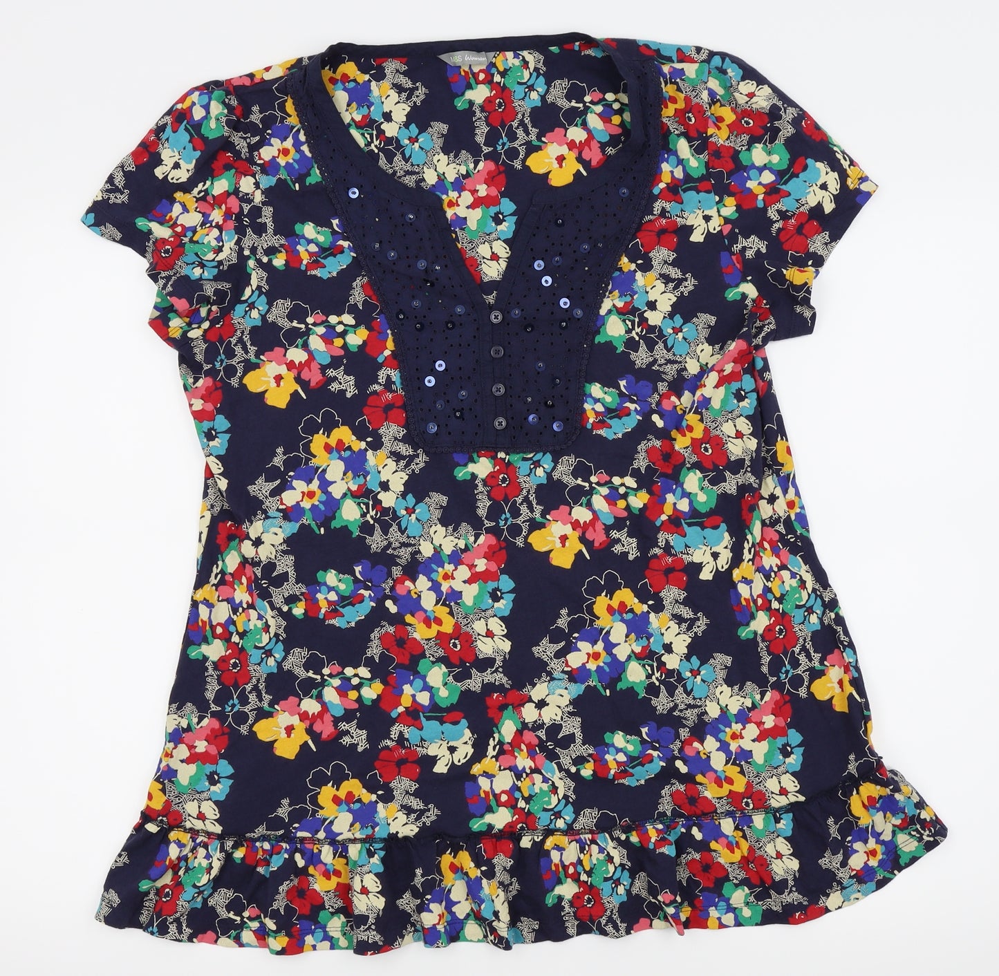 M&S womenswear Womens Blue Floral  Basic T-Shirt Size 16