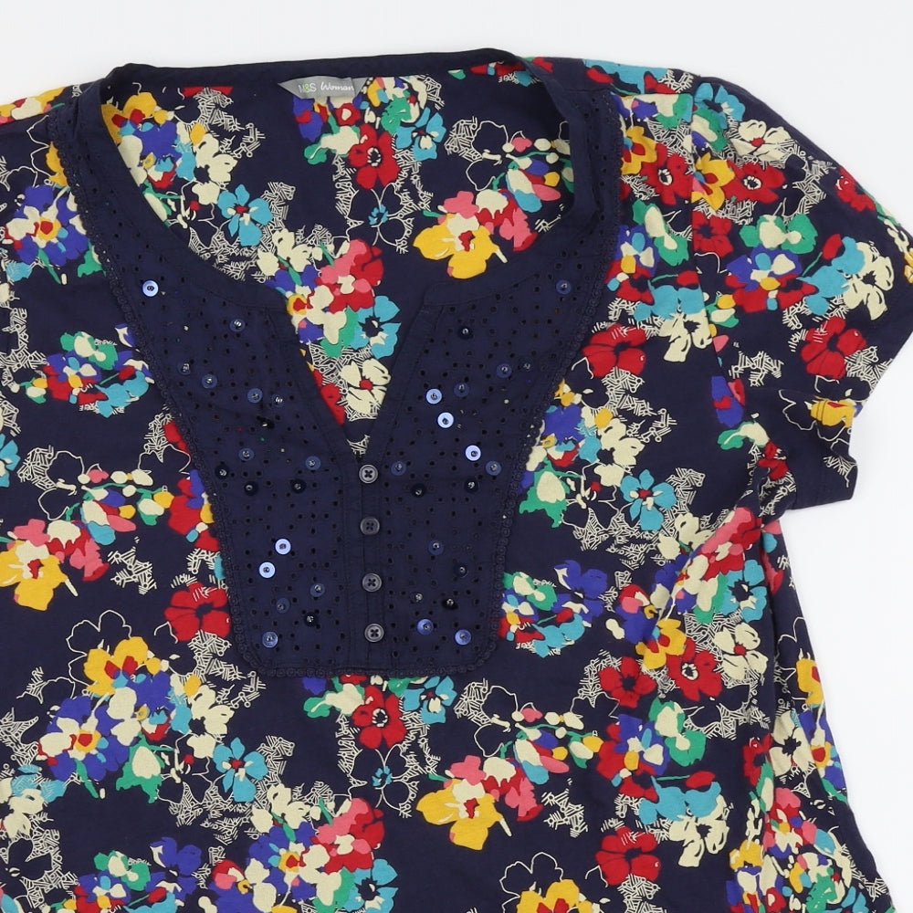 M&S womenswear Womens Blue Floral  Basic T-Shirt Size 16