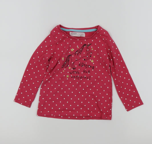 Front view of Minoti girls’ pink basic t-shirt, size 18-24, months