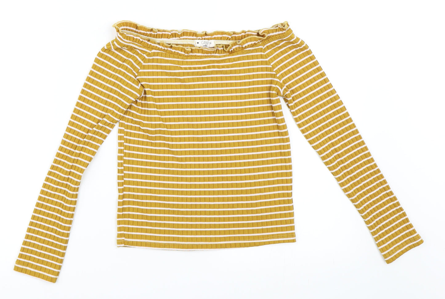 Candy Couture Girls Yellow Striped  Basic T-Shirt Size 11 Years
