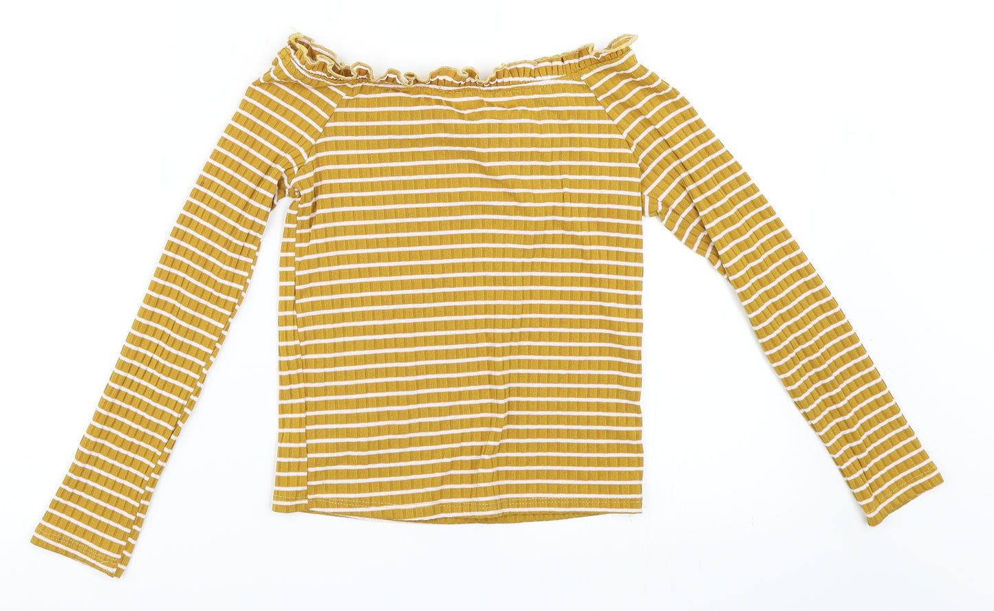 Candy Couture Girls Yellow Striped  Basic T-Shirt Size 11 Years