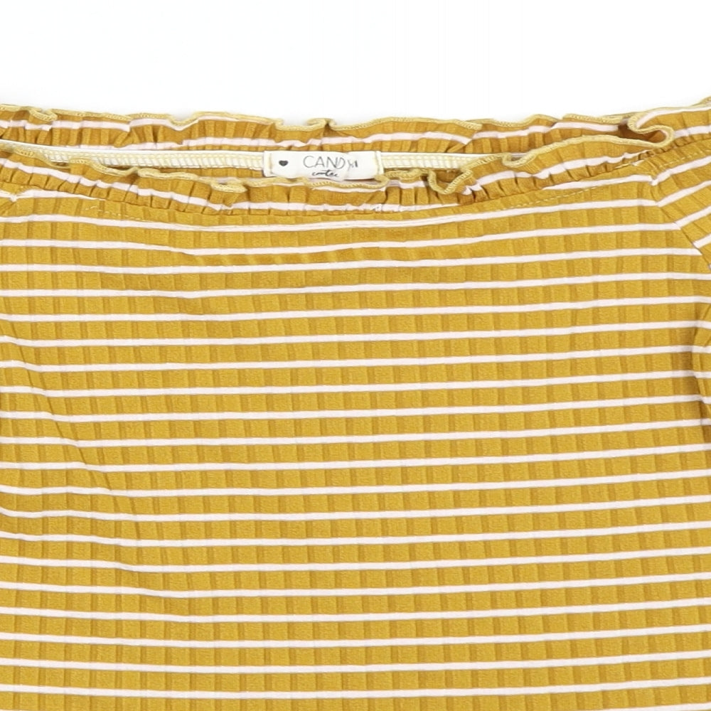 Candy Couture Girls Yellow Striped  Basic T-Shirt Size 11 Years