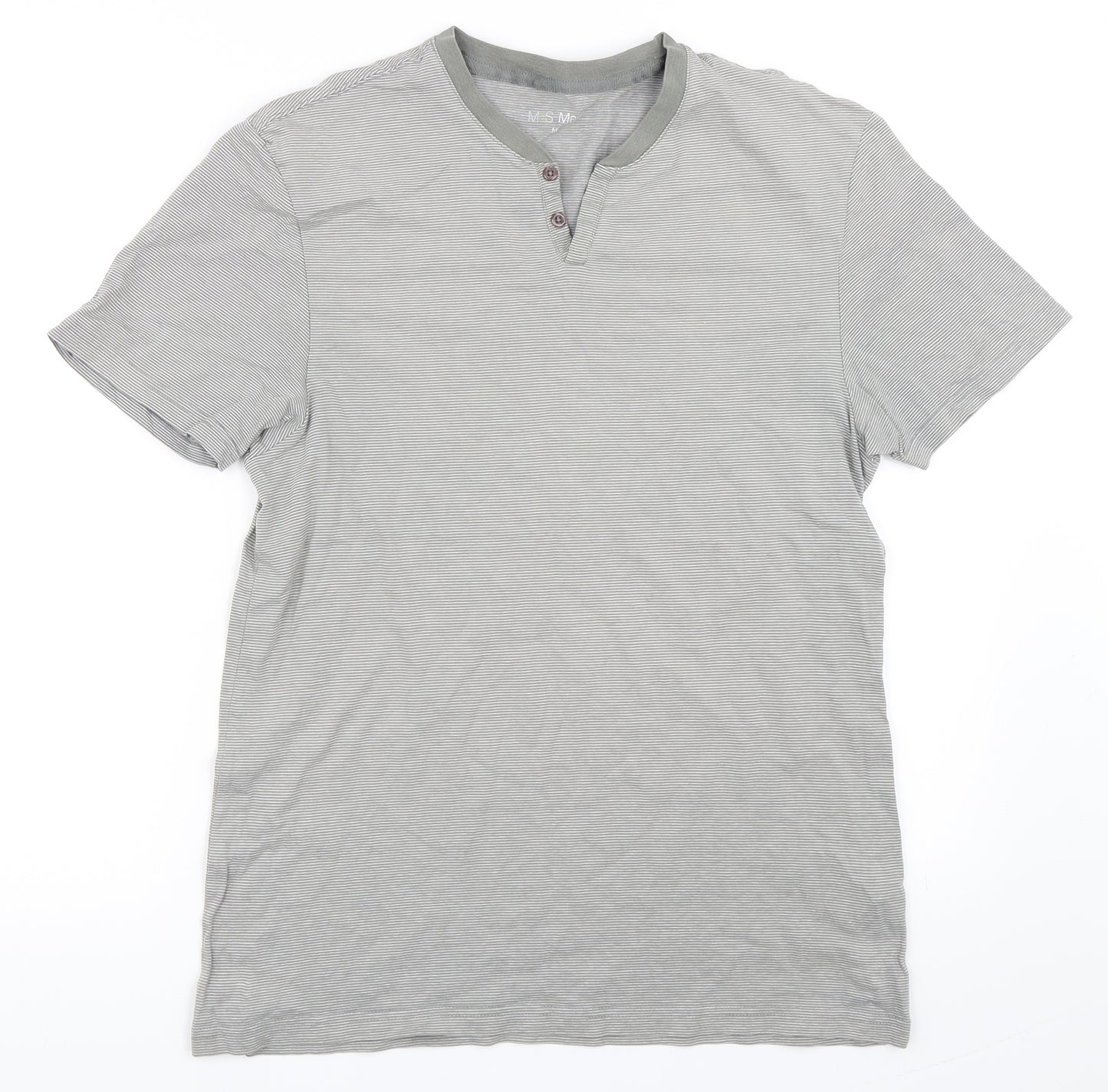Marks and Spencer Mens Grey Striped   T-Shirt Size M