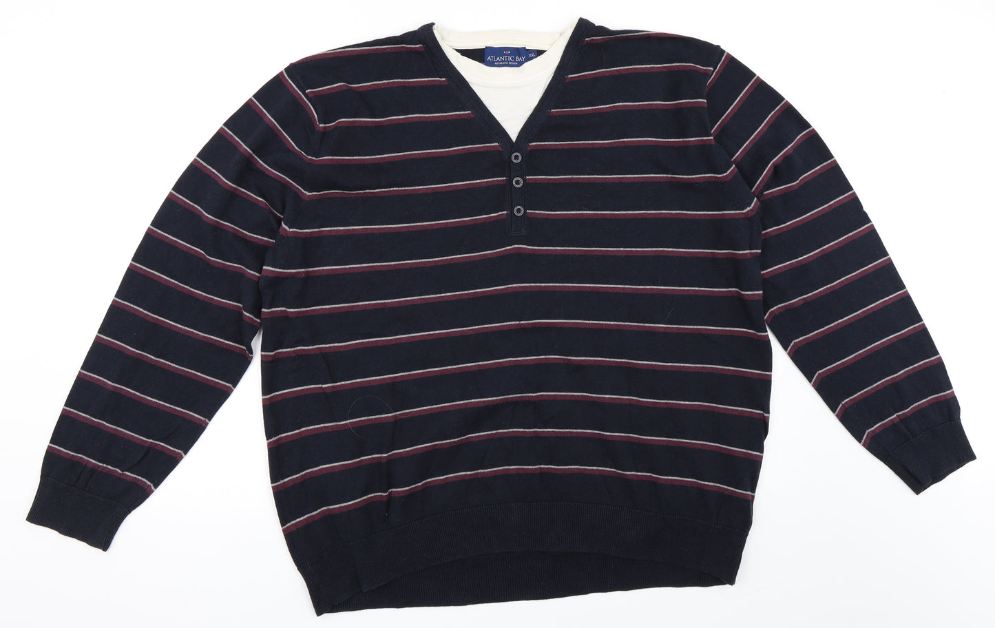 Atlantic Bay Mens Blue Striped  Pullover Jumper Size 2XL