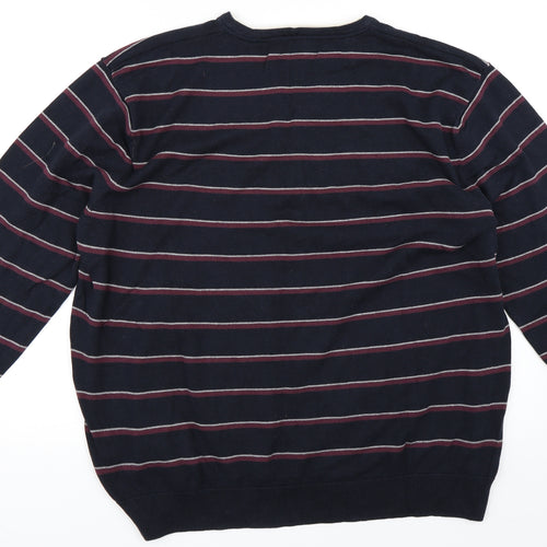 Atlantic Bay Mens Blue Striped  Pullover Jumper Size 2XL