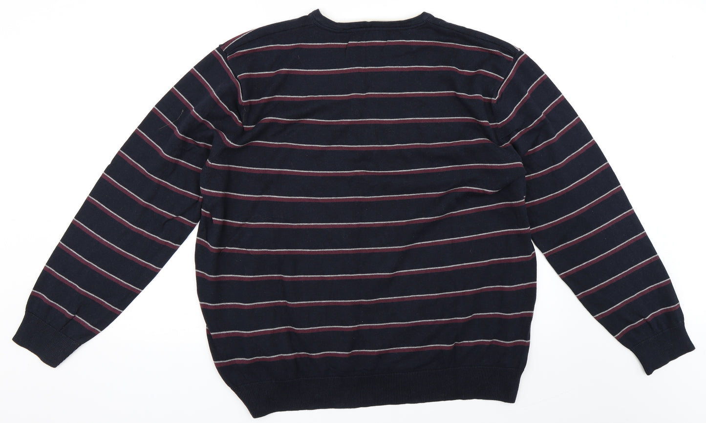 Atlantic Bay Mens Blue Striped  Pullover Jumper Size 2XL