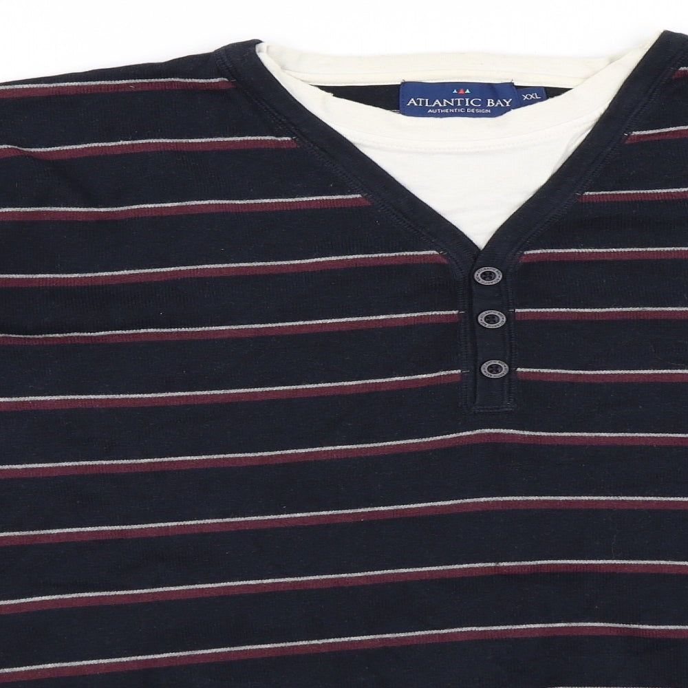 Atlantic Bay Mens Blue Striped  Pullover Jumper Size 2XL