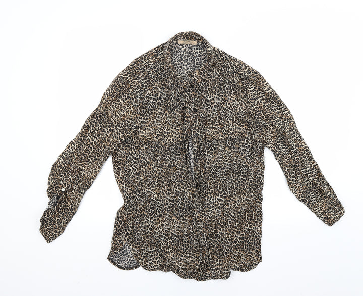 Bershka Womens Brown Animal Print Basic Button-Up Size S