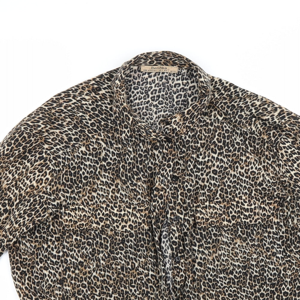 Bershka Womens Brown Animal Print  Basic Button-Up Size S