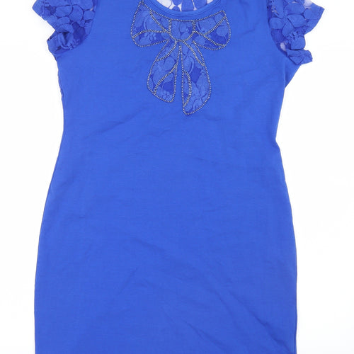 Frime Womens Blue   Shirt Dress  Size L  - Lace detail