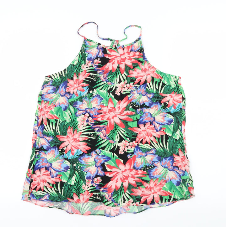 New Look Womens Pink Floral Mesh Basic Blouse Size 14