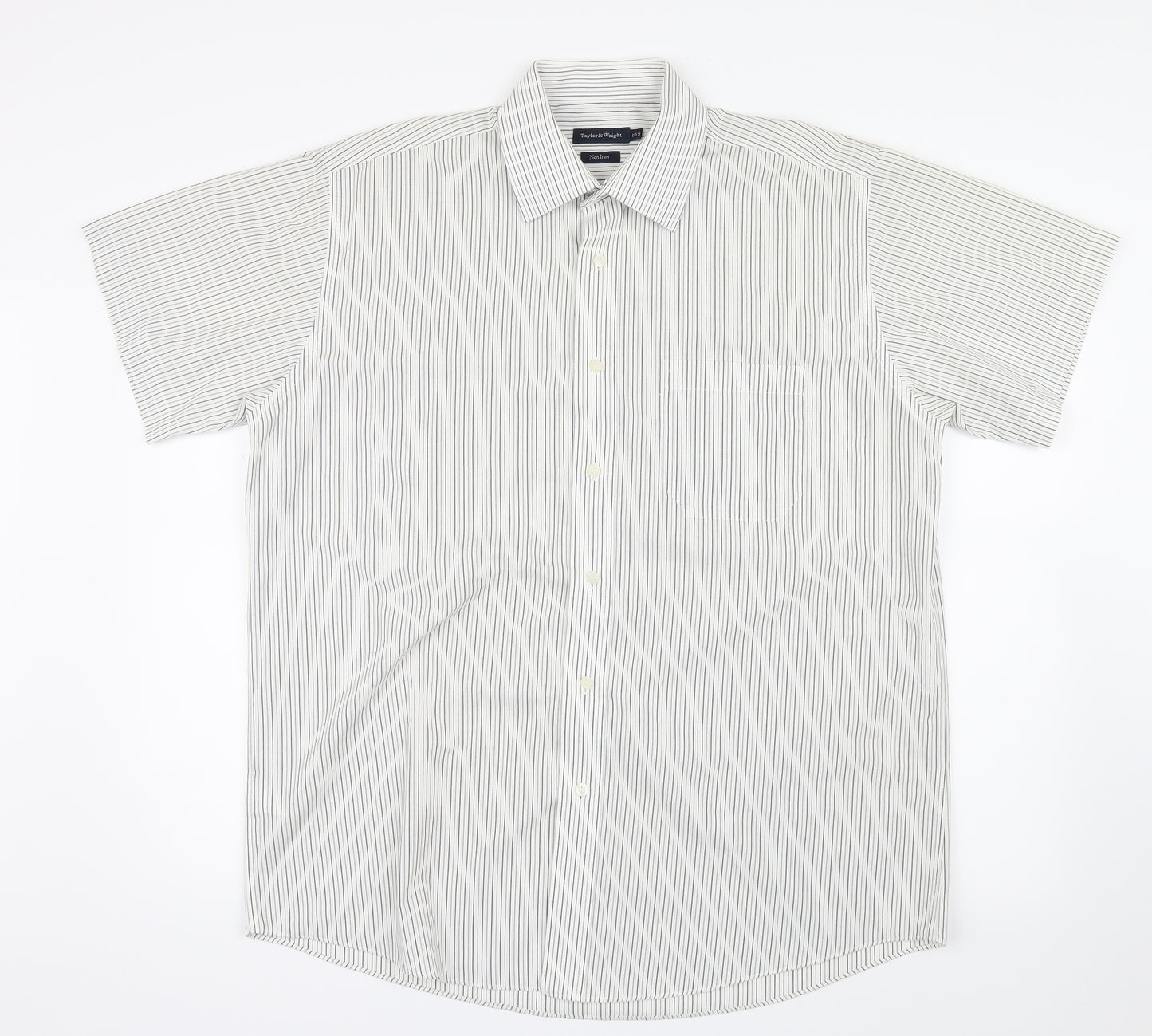 Taylor & Wright Mens White Striped   Button-Up Size 16.5
