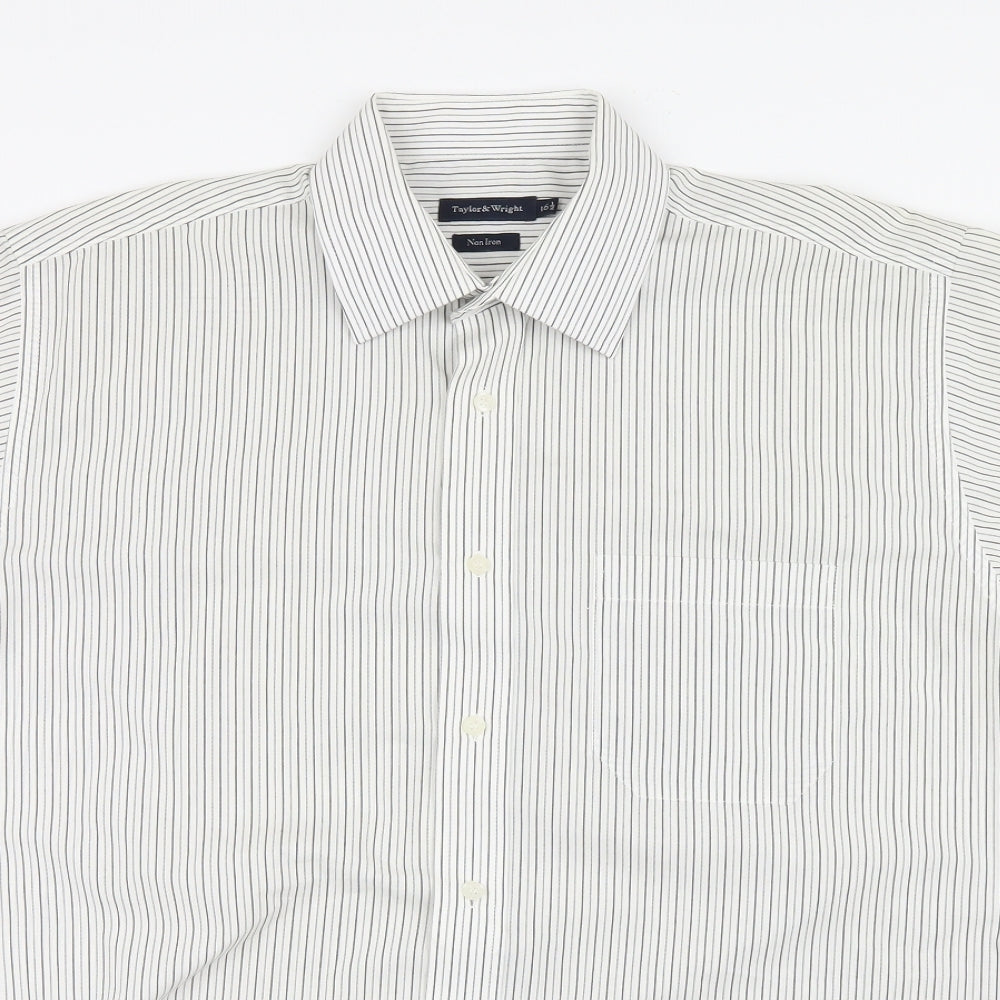 Taylor & Wright Mens White Striped   Button-Up Size 16.5