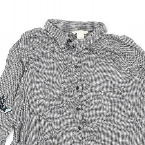 H&M Womens Black Houndstooth  Basic Button-Up Size 10